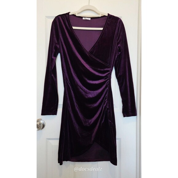 Jeceika Dresses & Skirts - Jeceika Purple Wrap-Style Long-Sleeve Mini Dress Purple Size M